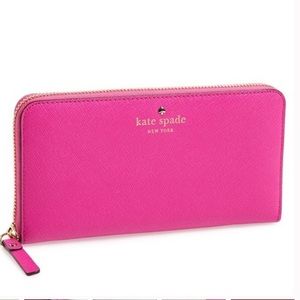 Kate Spade Pink Leather Lacey Zip Around Wallet